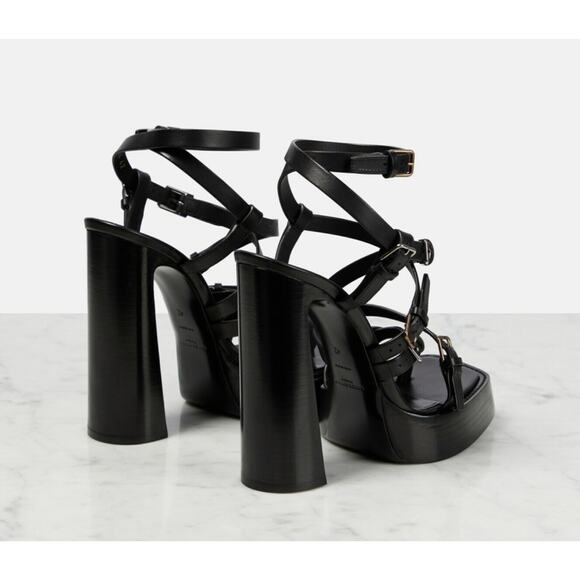 Saint Laurent Platz 38/ US 8 Multi Buckle Strappy Platform Sandal Black Leather - Picture 3 of 14